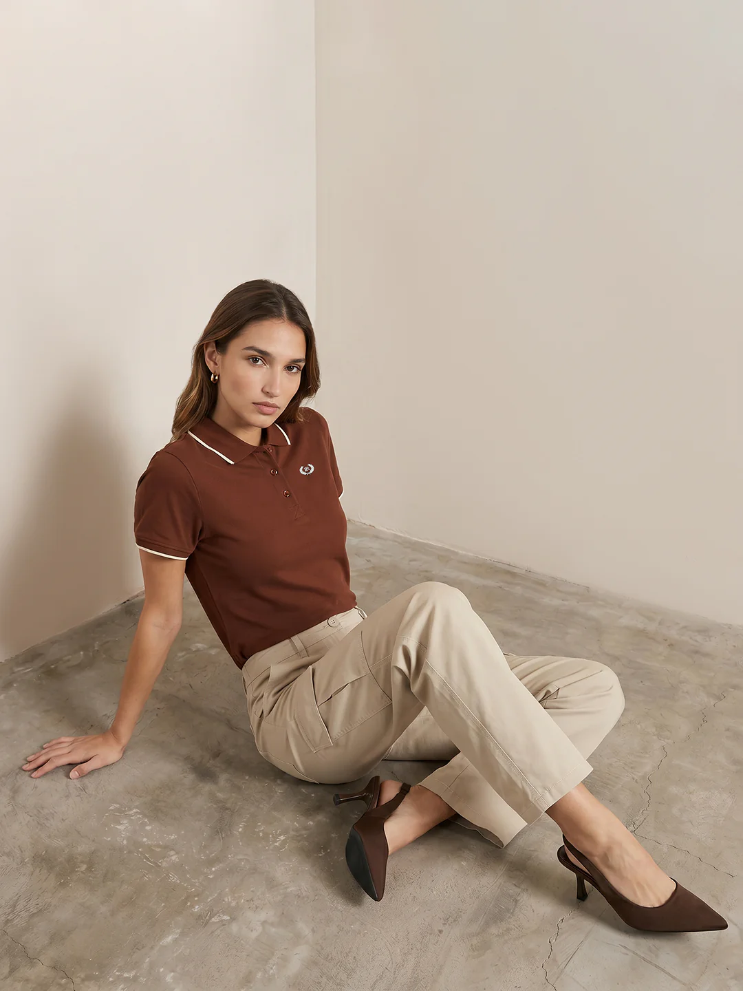Women Sepia Polo T-Shirt