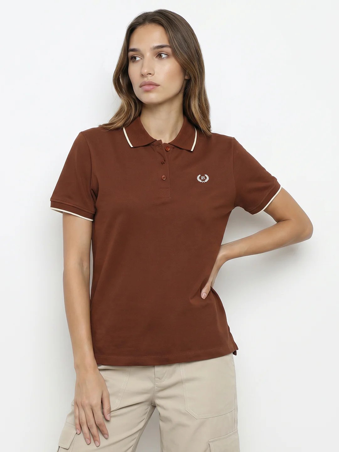 Women Sepia Polo T-Shirt - Image 2