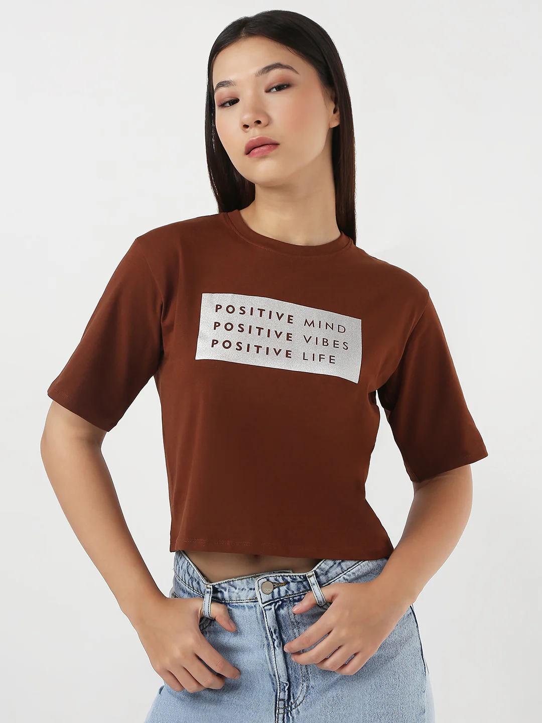 Women Sepia Slim Crop Graphic T-Shirt
