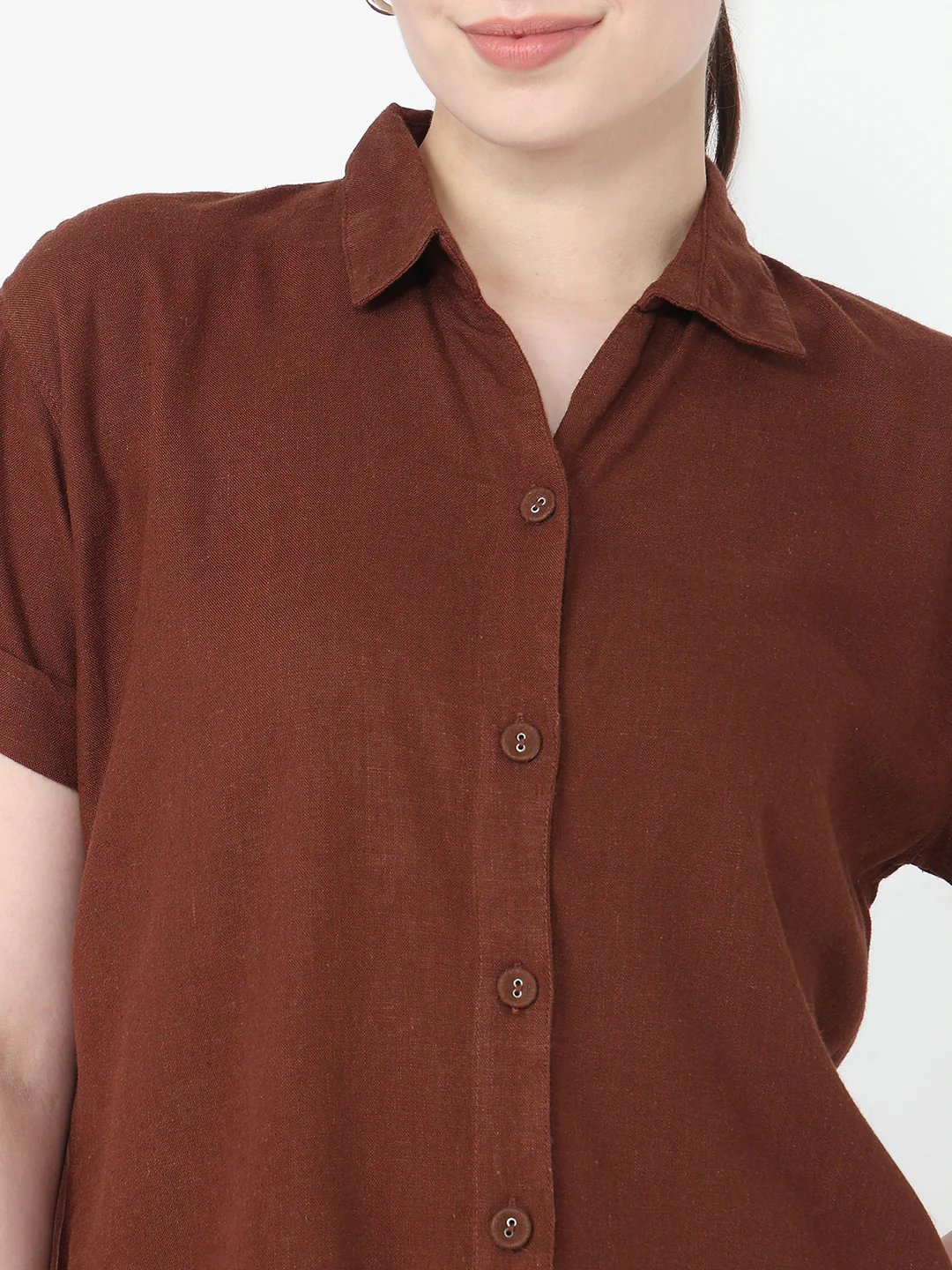 Women Sepia Slim Fit Crop Shirt - Image 6