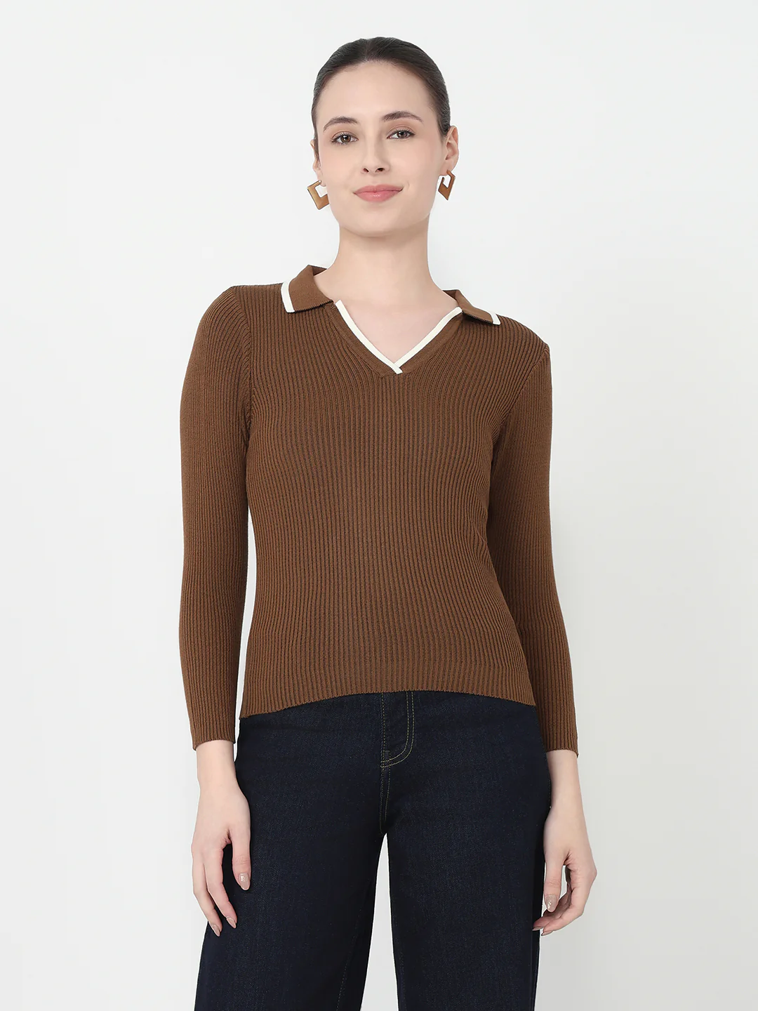 Women Sepia Slim Fit Flat Knit - Image 2