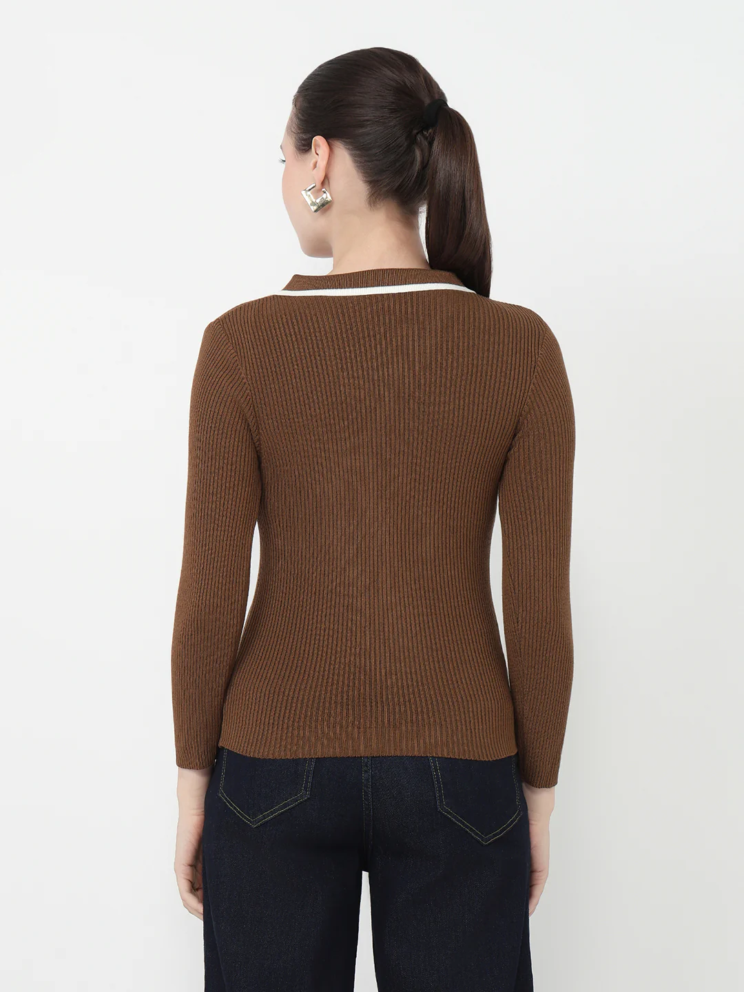 Women Sepia Slim Fit Flat Knit - Image 3