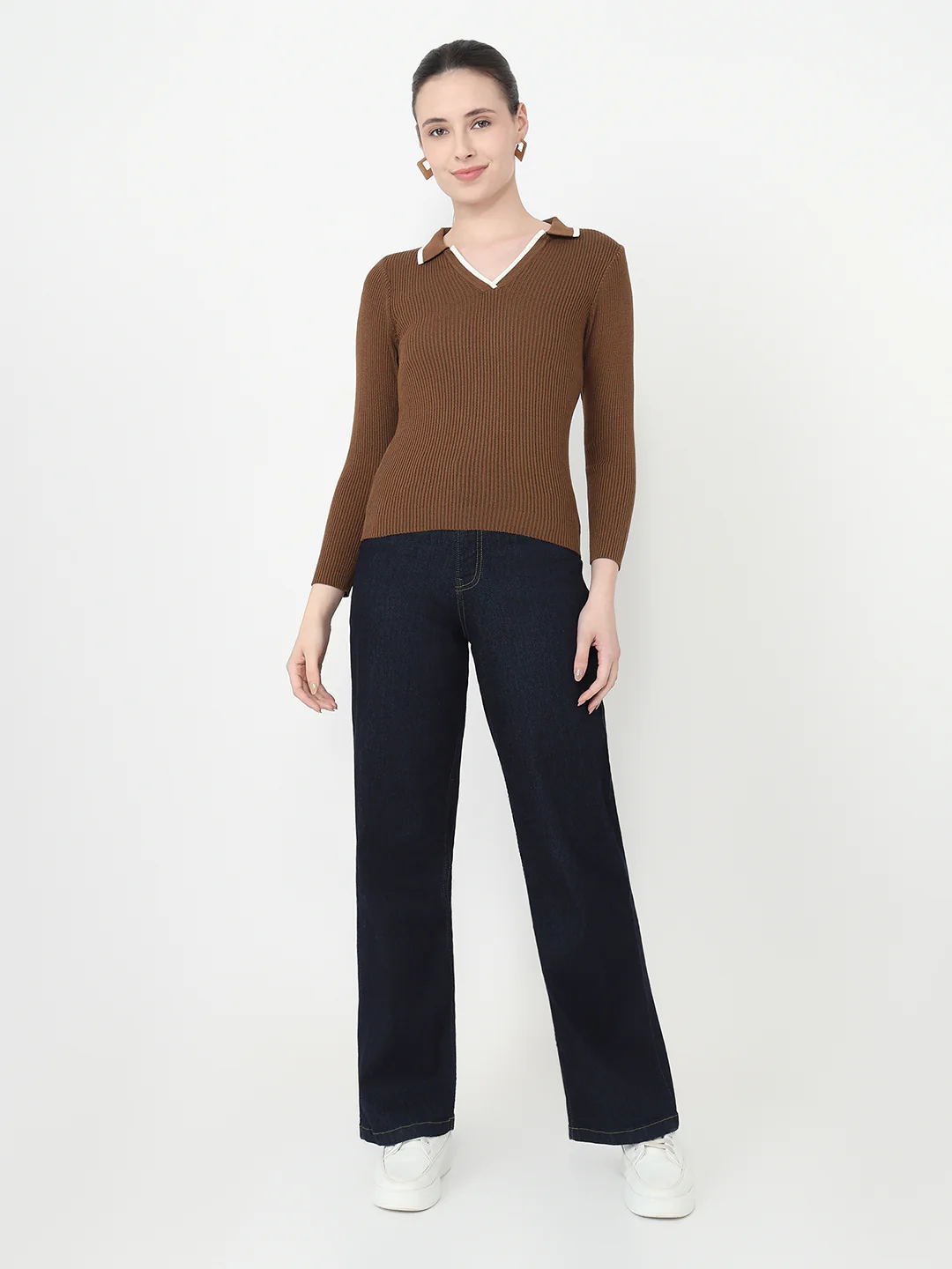 Women Sepia Slim Fit Flat Knit - Image 4