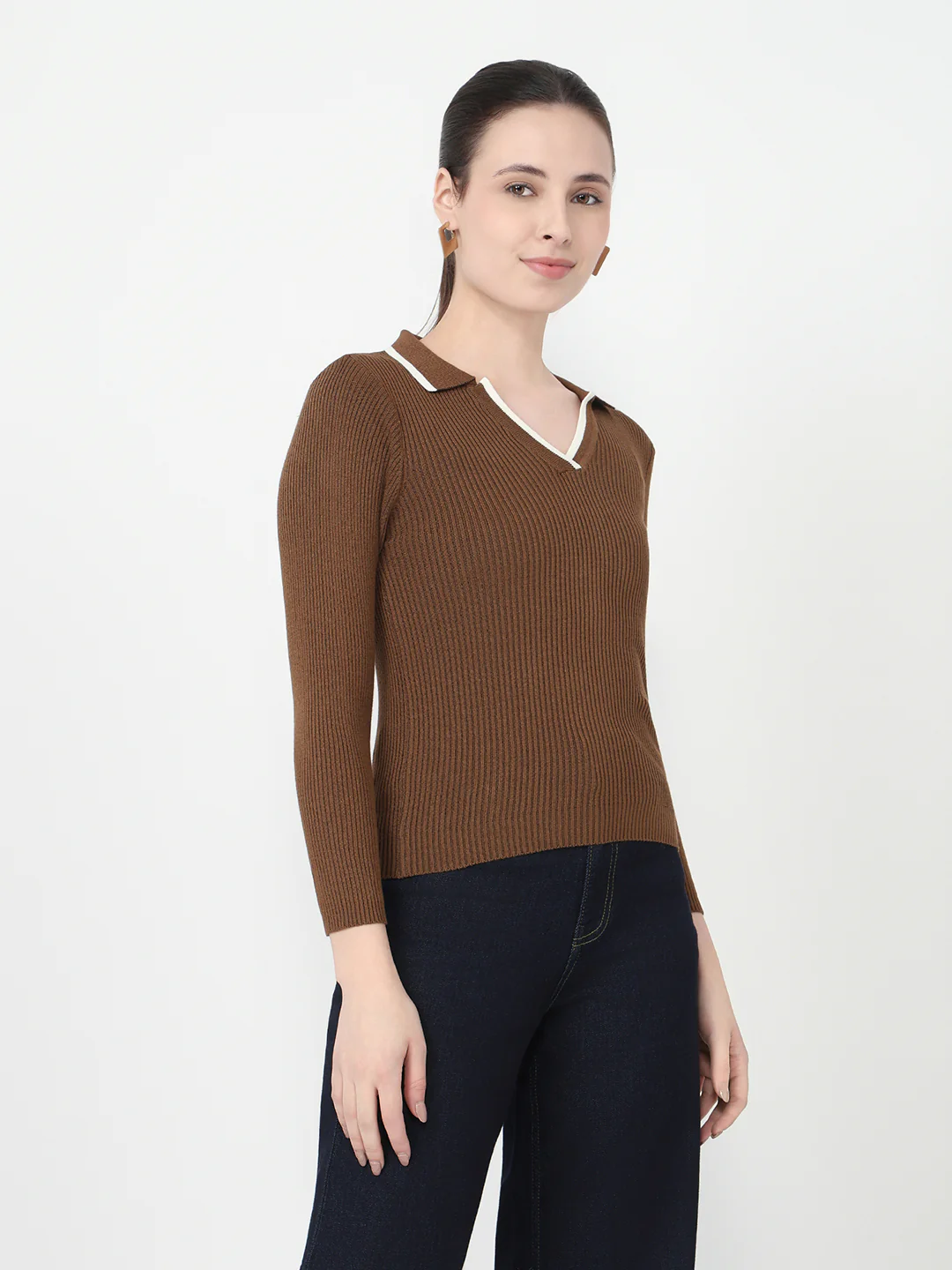 Women Sepia Slim Fit Flat Knit - Image 5