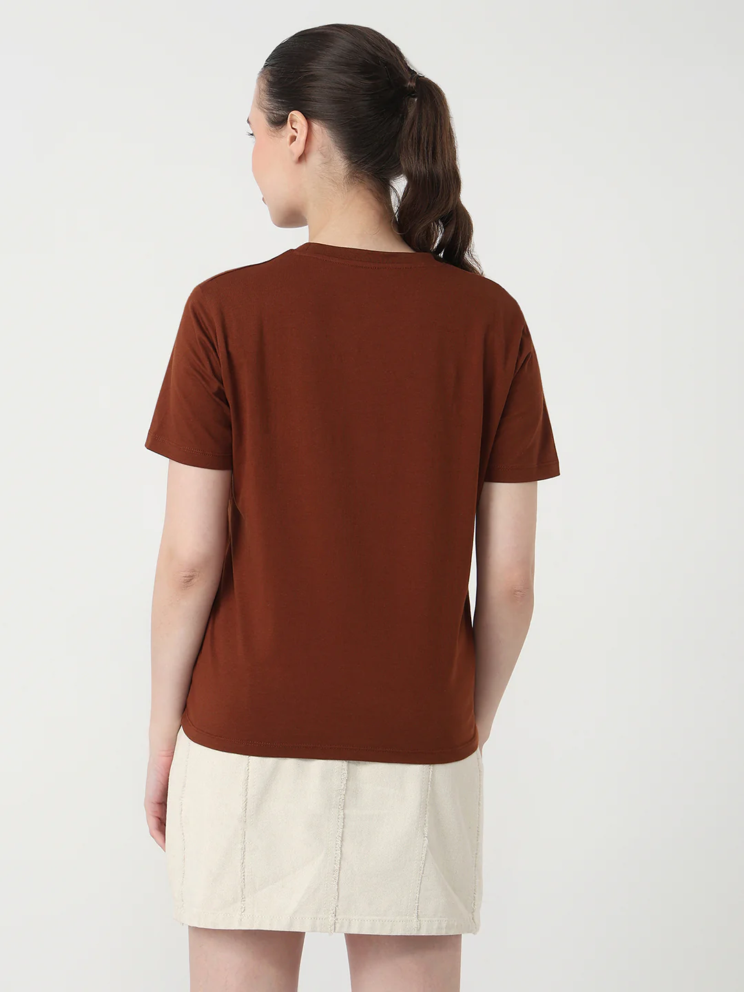 Women Sepia Slim Fit Graphic T-Shirt - Image 3