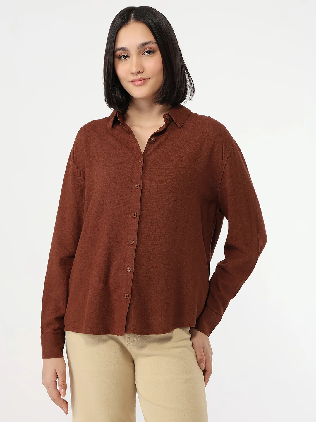 Women Sepia Slim Fit Oversized Shirt - Image 2