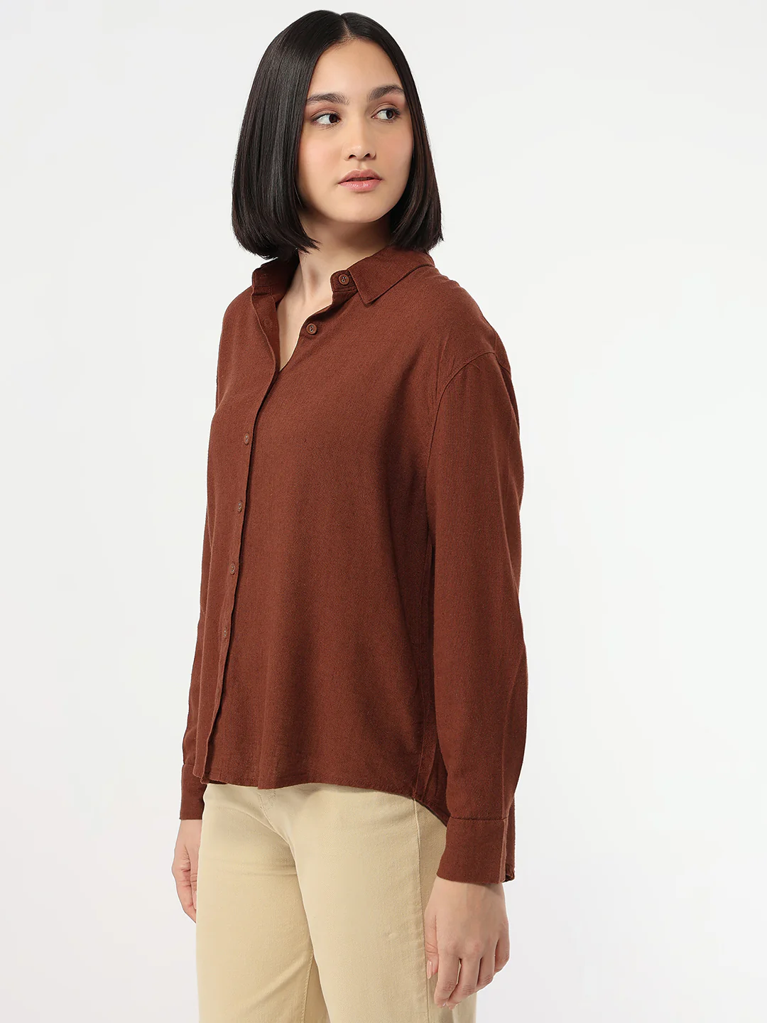 Women Sepia Slim Fit Oversized Shirt - Image 4