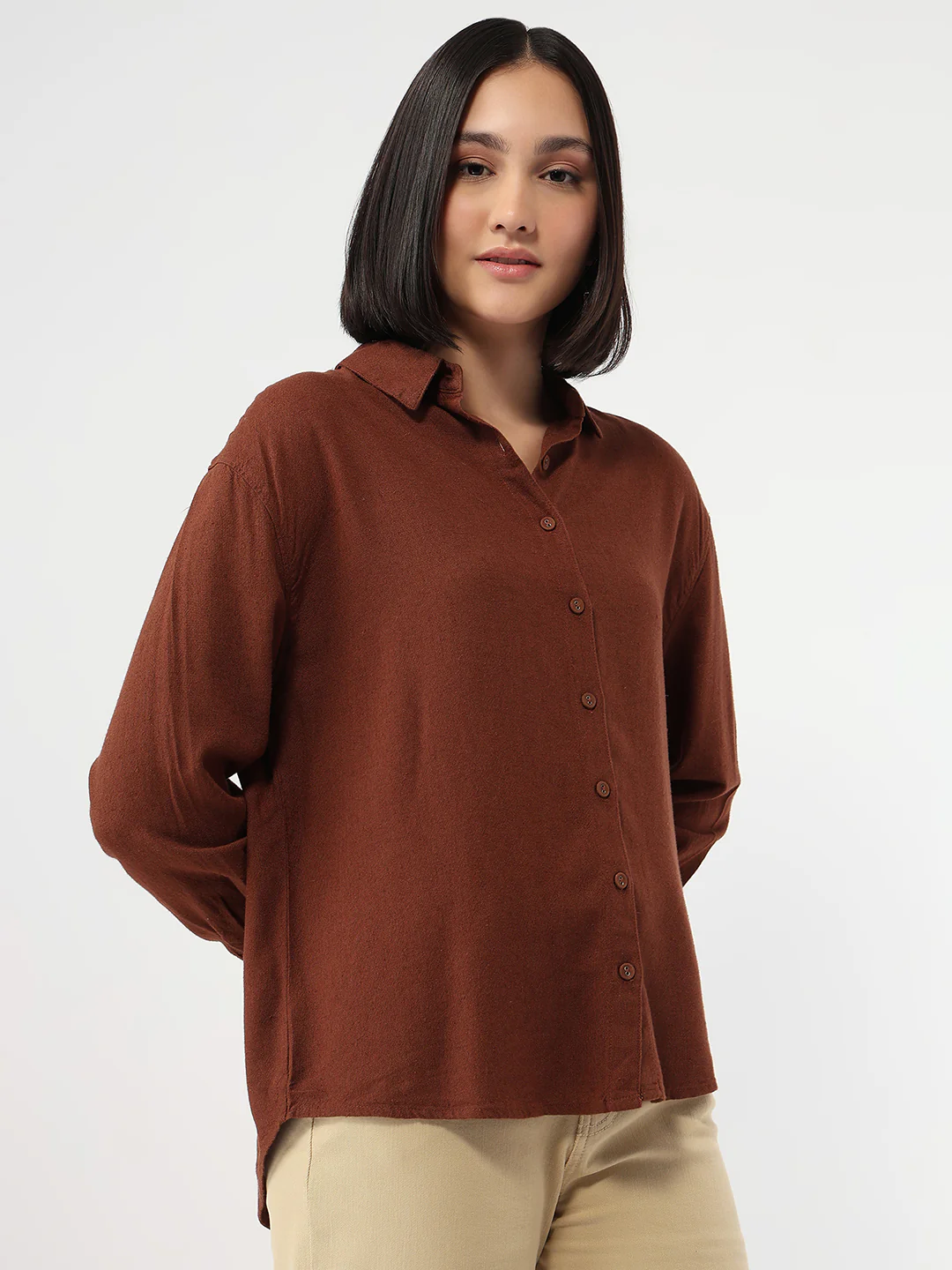 Women Sepia Slim Fit Oversized Shirt - Image 5