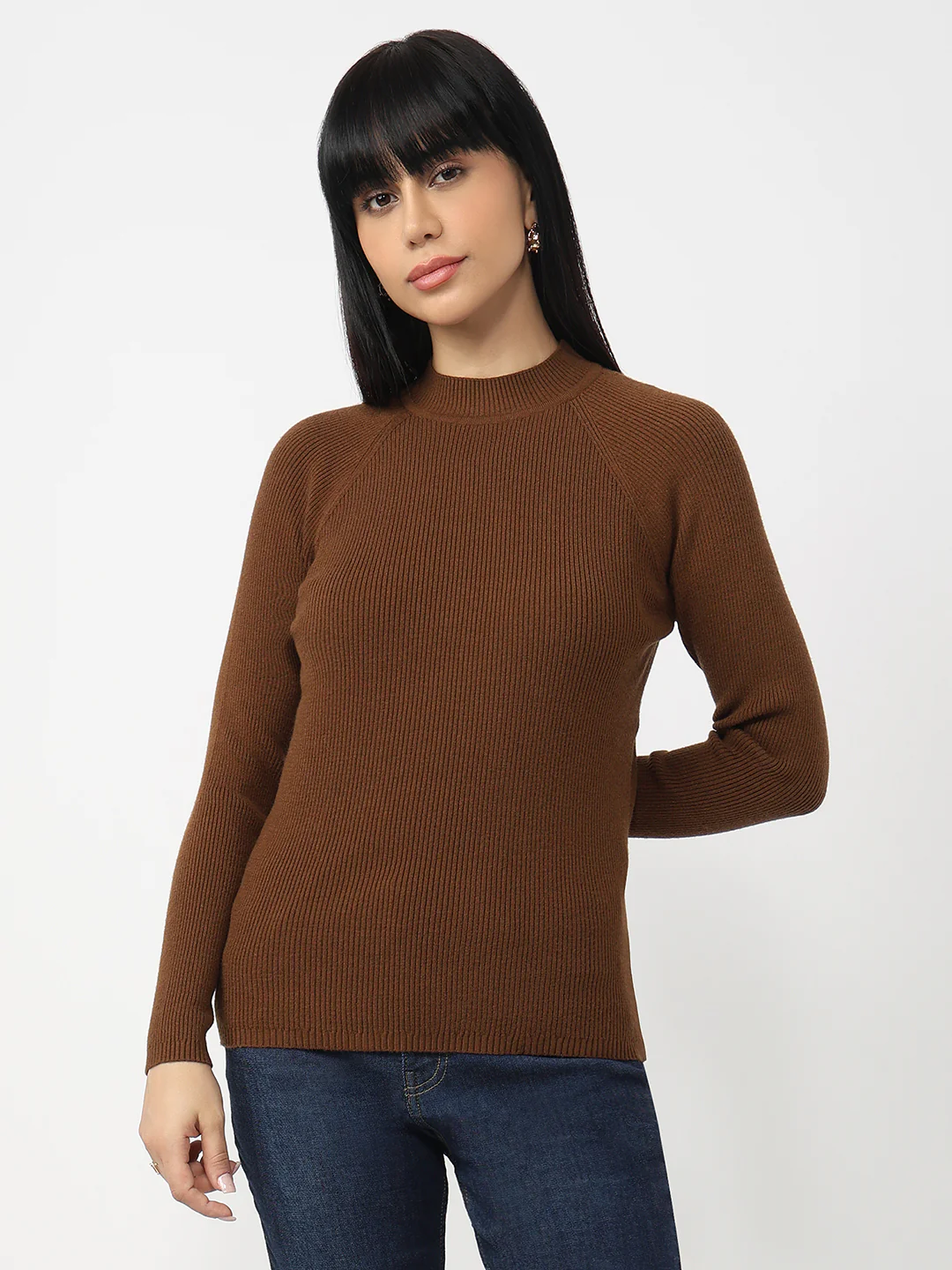 Women Sepia Slim Fit Sweater - Image 2