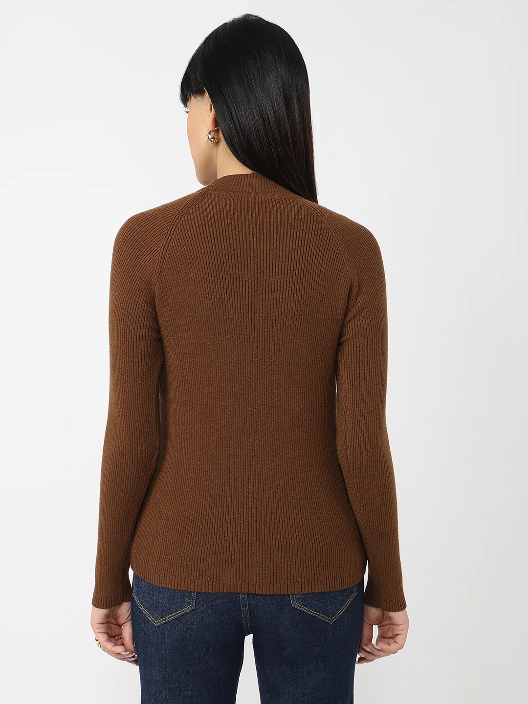 Women Sepia Slim Fit Sweater - Image 3