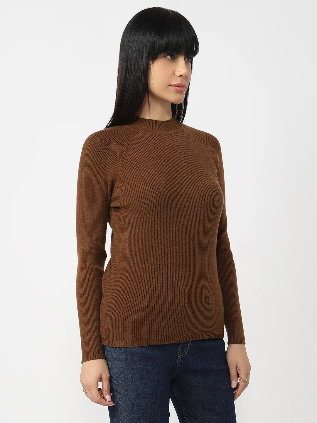 Women Sepia Slim Fit Sweater - Image 4