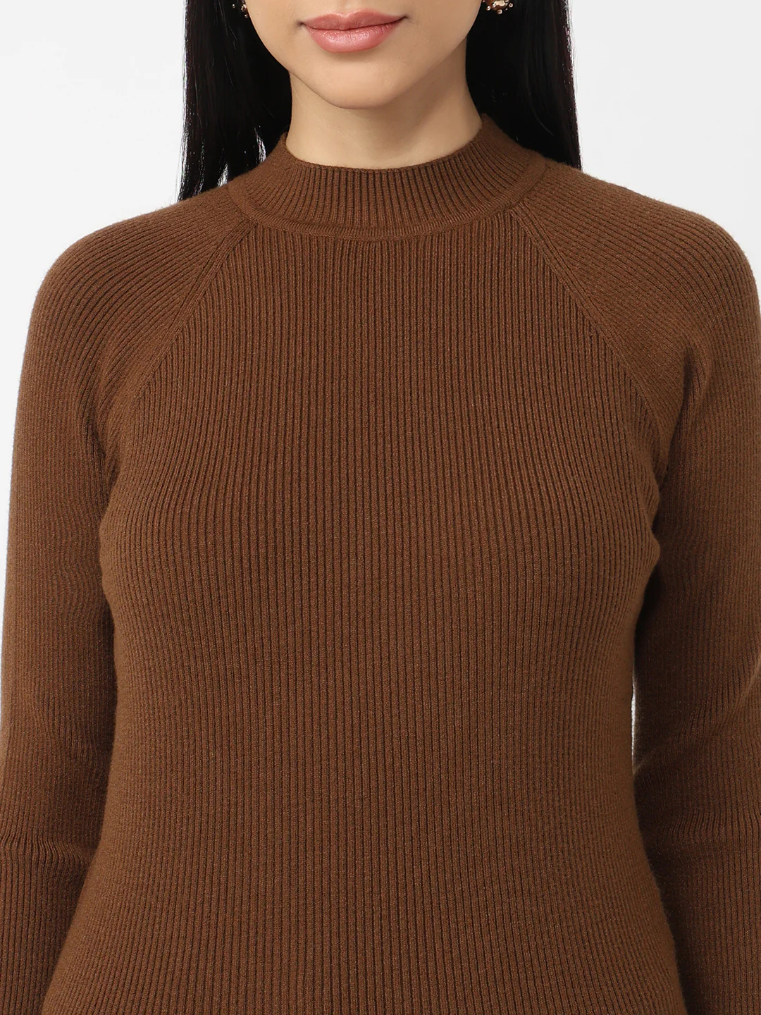 Women Sepia Slim Fit Sweater - Image 5