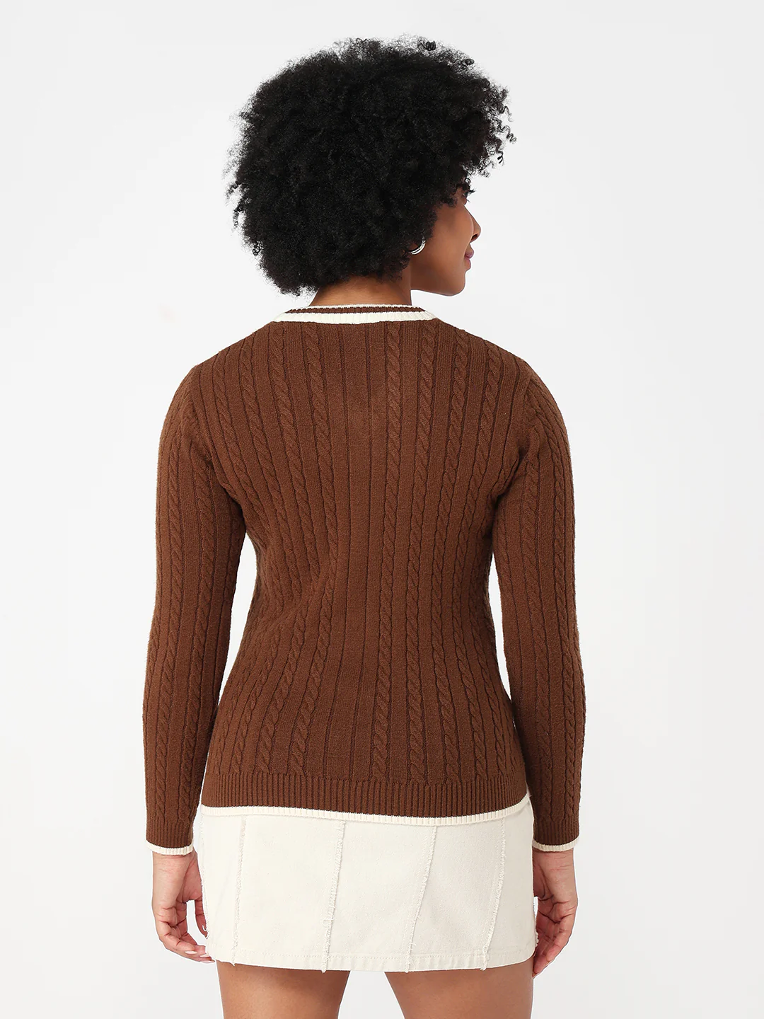 Women Sepia Slim Fit Sweater - Image 3