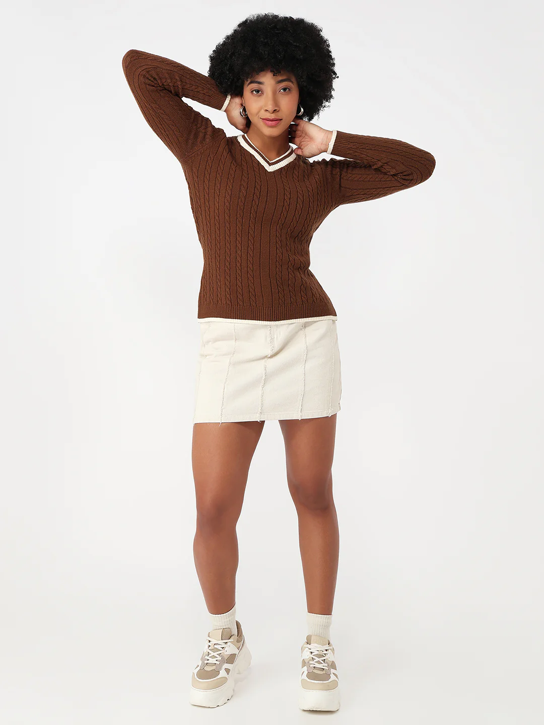 Women Sepia Slim Fit Sweater - Image 4