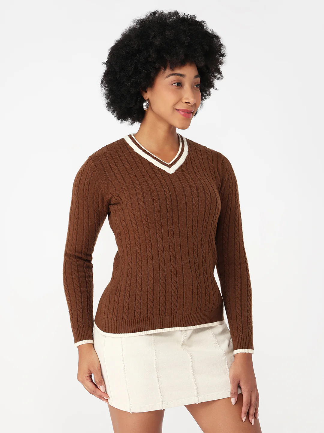 Women Sepia Slim Fit Sweater - Image 5