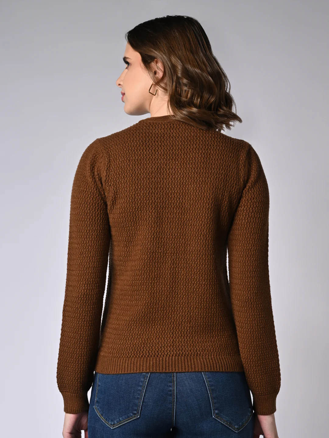 Women Sepia Slim Fit Sweater - Image 3