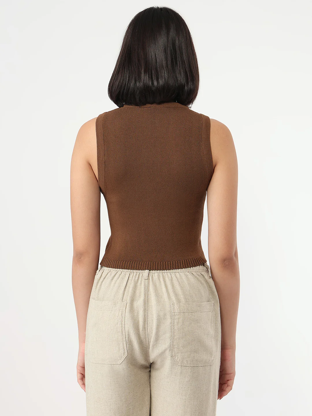 Women Sepia Slim Fit Tank Top - Image 3