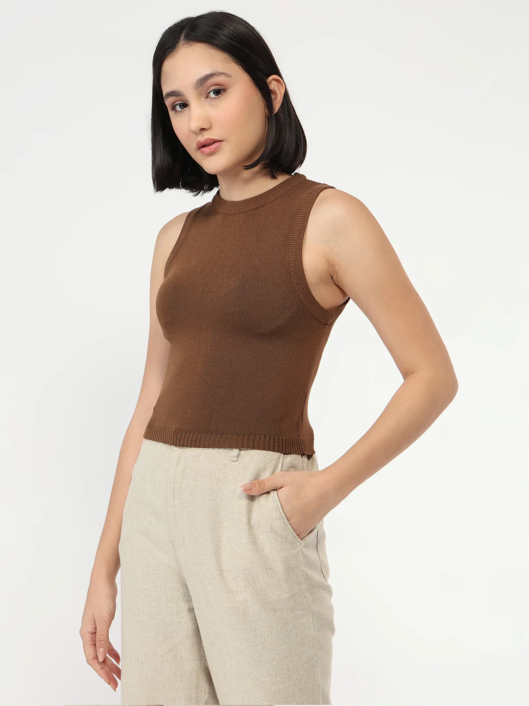 Women Sepia Slim Fit Tank Top - Image 4