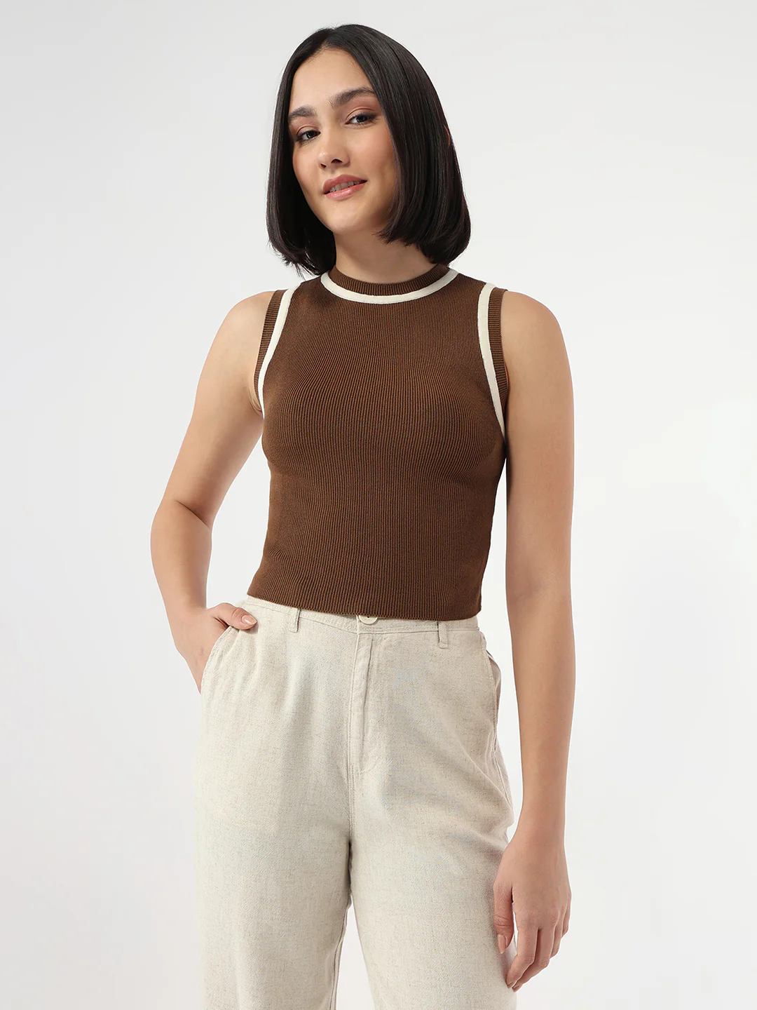 Women Sepia Slim Fit Tank Top