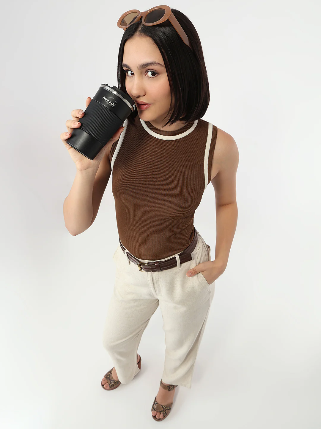 Women Sepia Slim Fit Tank Top - Image 2