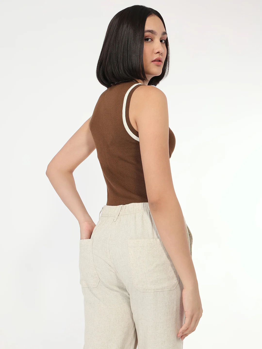 Women Sepia Slim Fit Tank Top - Image 3