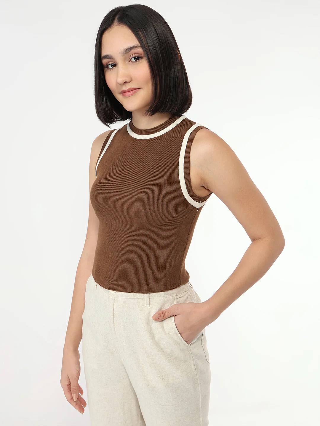 Women Sepia Slim Fit Tank Top - Image 4