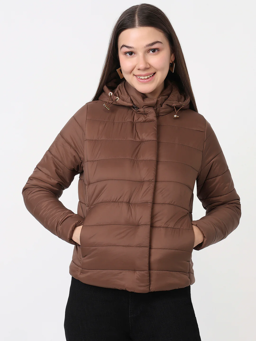 Women Sepia Slim Fit Winter Jacket - Image 2