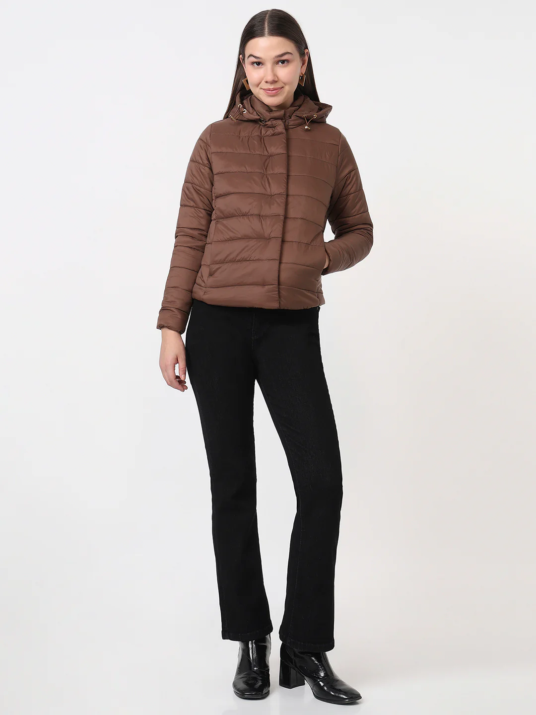 Women Sepia Slim Fit Winter Jacket - Image 4