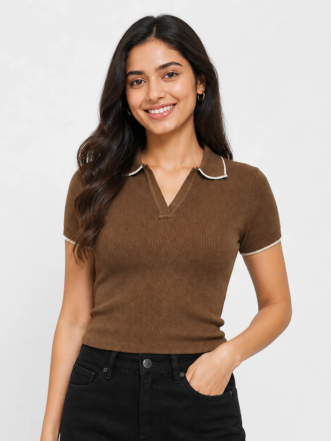 Women Sepia Slim Flat Knit - Image 2