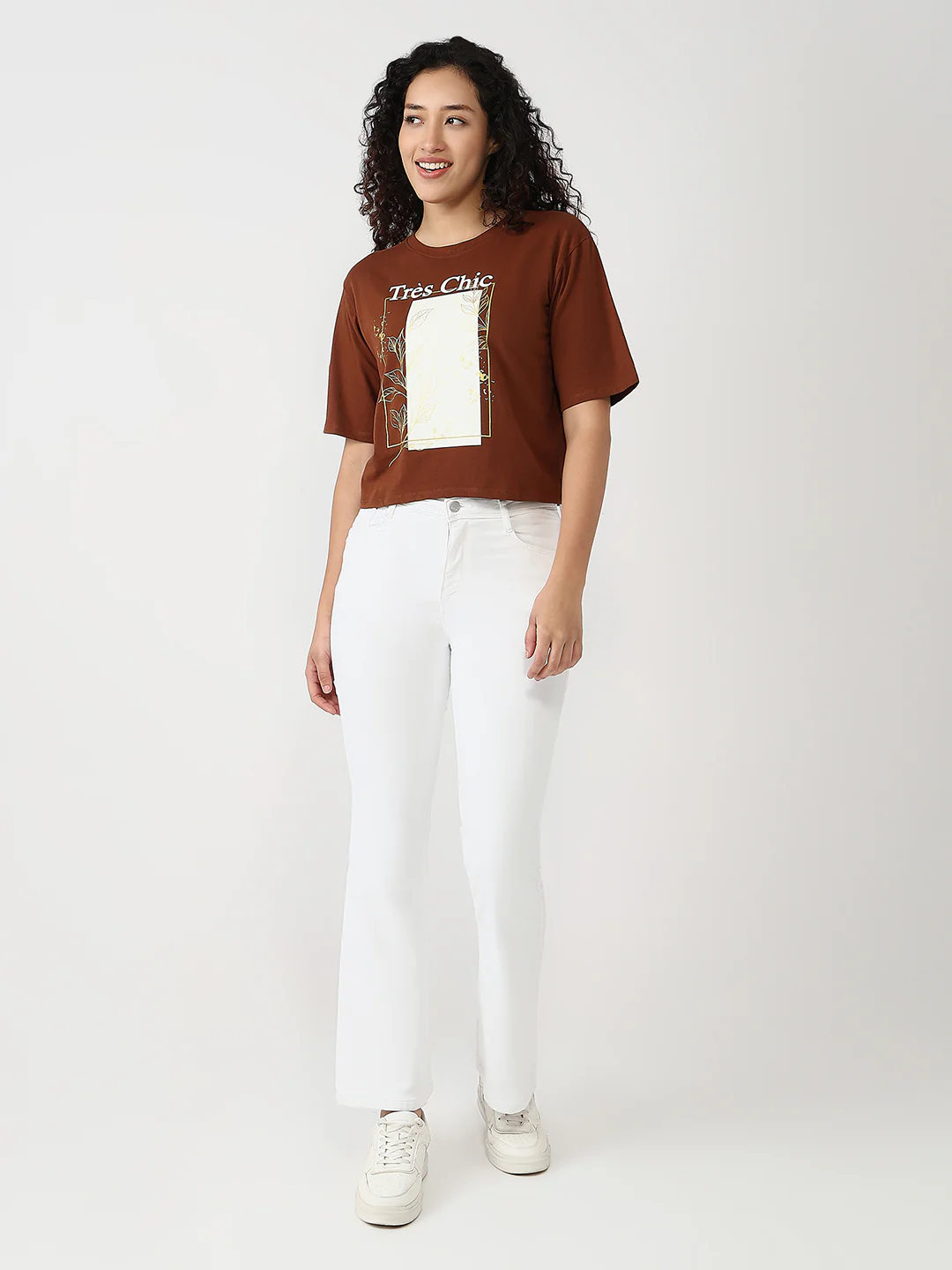 Women Sepia Slim Graphic Crop Tees - Image 4