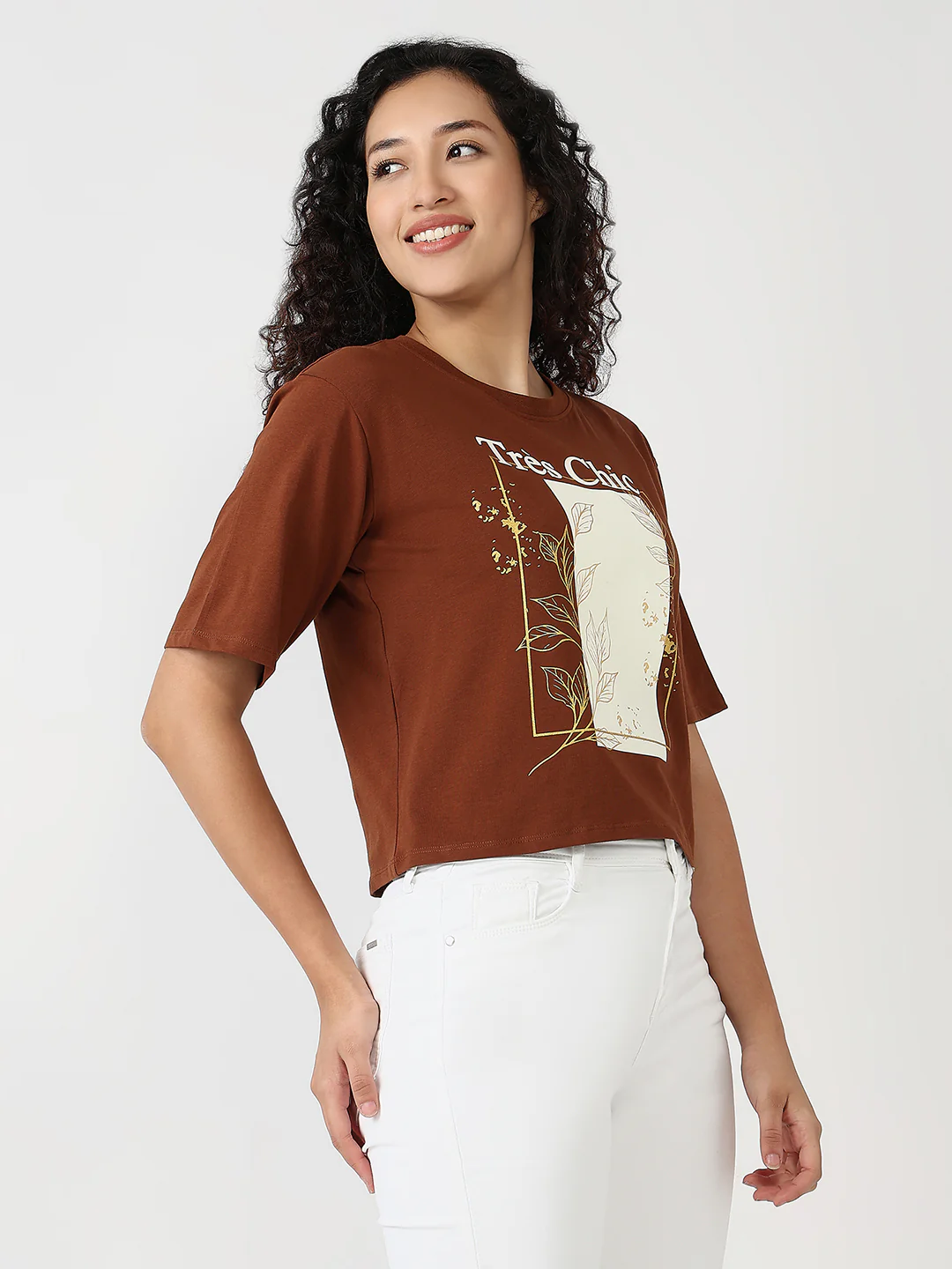 Women Sepia Slim Graphic Crop Tees - Image 5