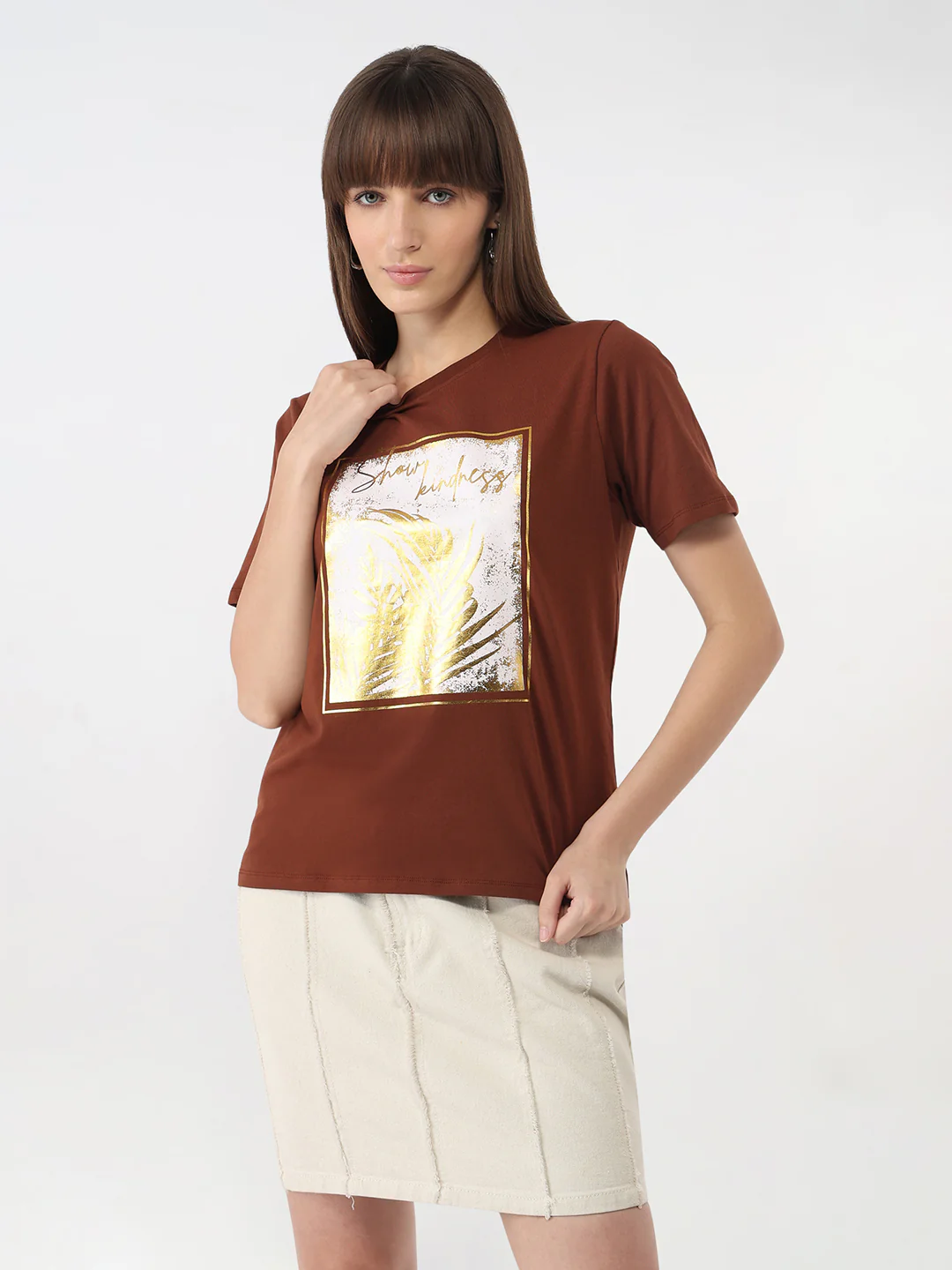Women Sepia Slim Graphic T-Shirt - Image 2
