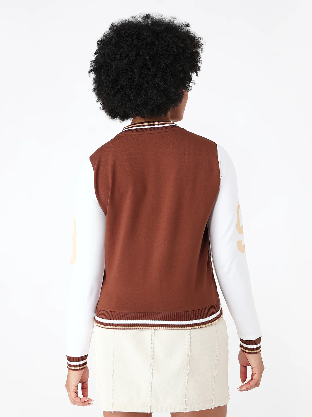 Women Sepia/White Varsity Jacket - Image 3