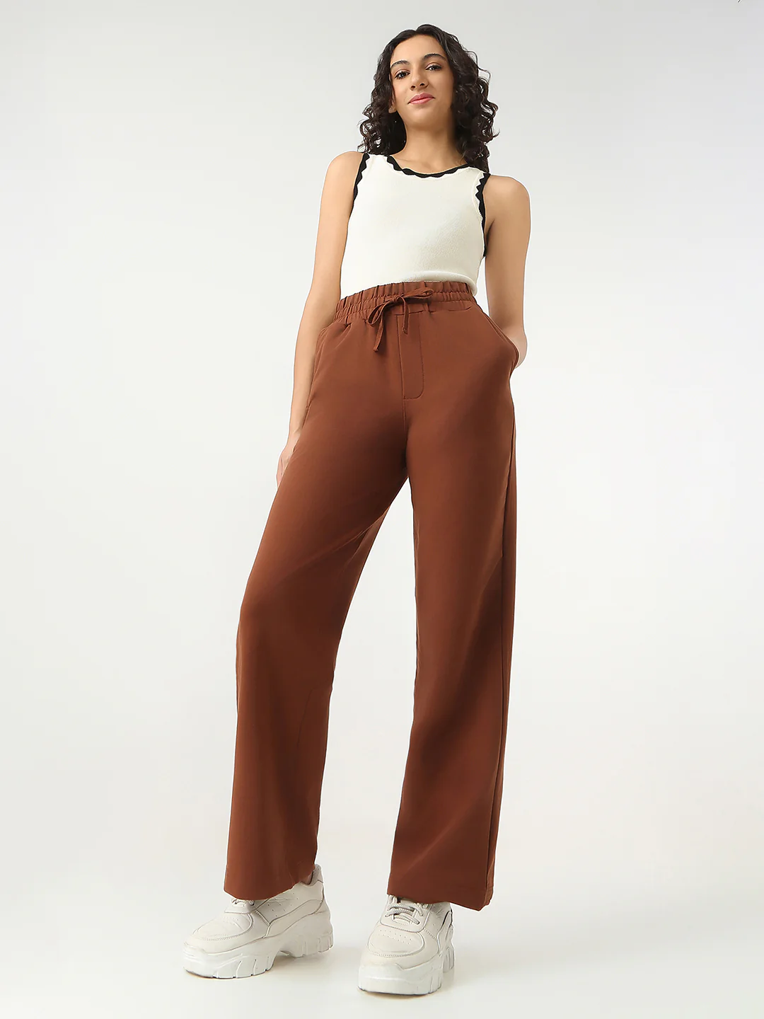Women Sepia Wide Leg Treggings
