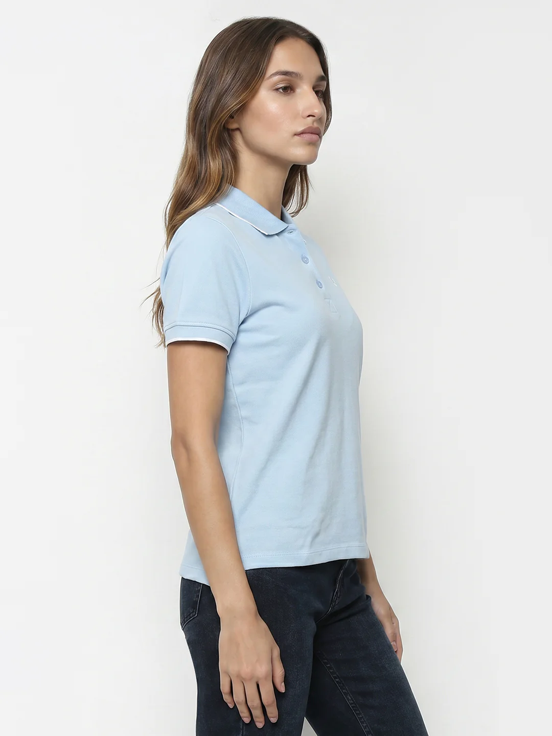 Women Sky Blue Polo T-Shirt - Image 5