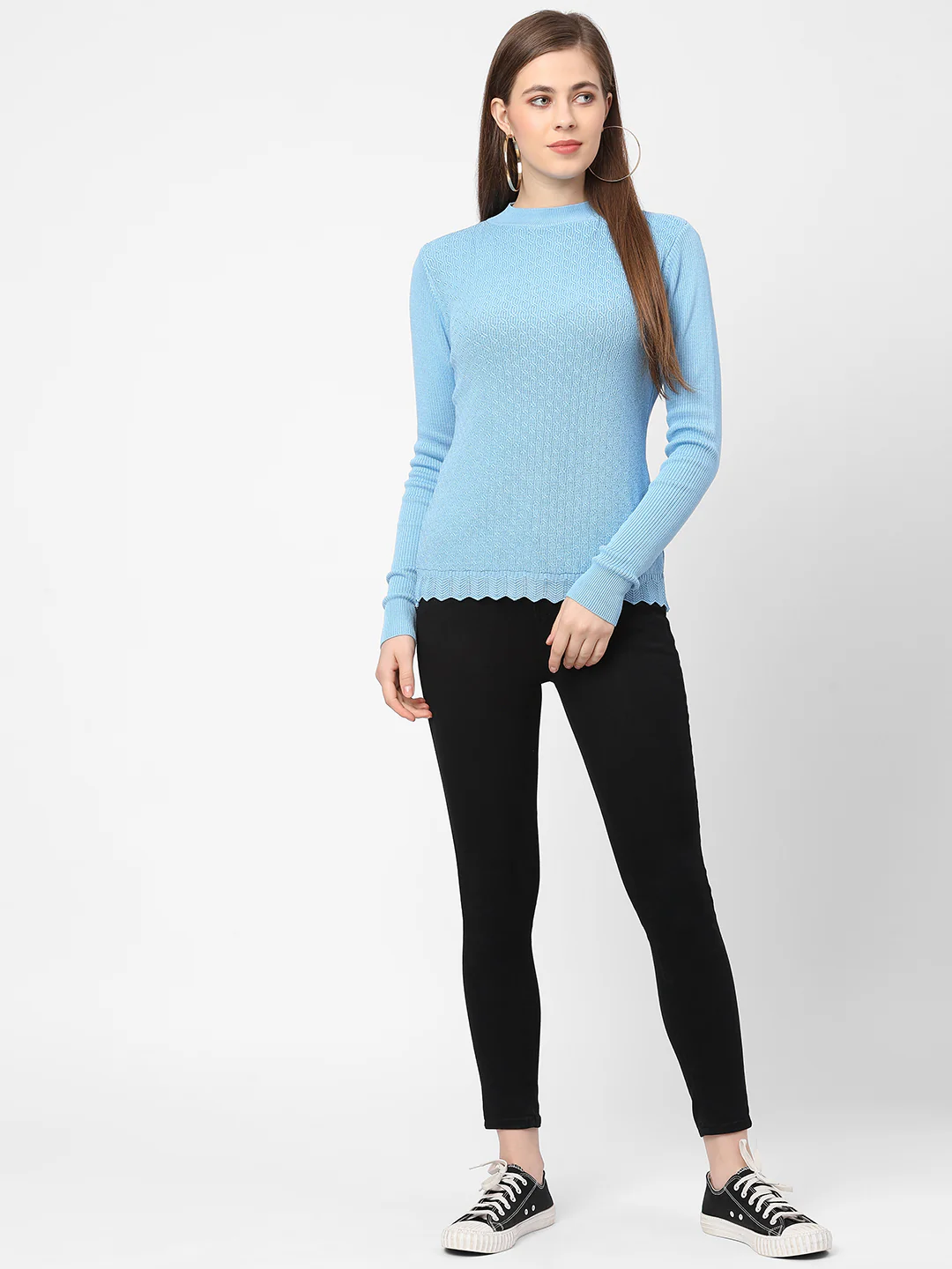 Women Sky Blue Slim Sweater - Image 2