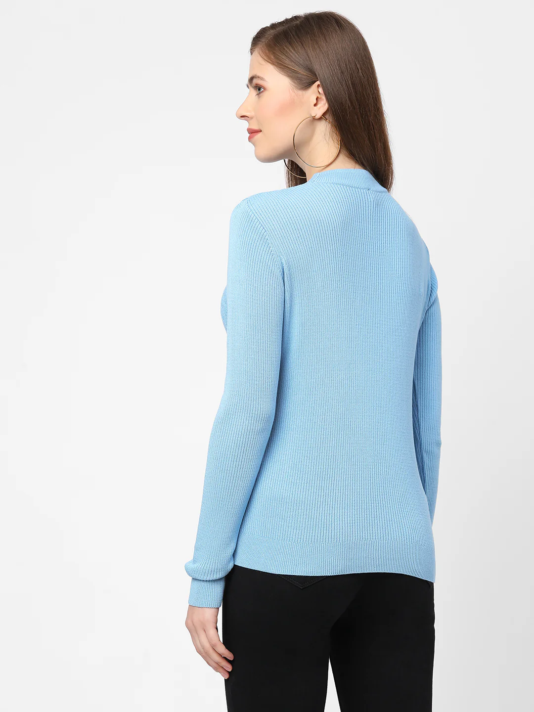 Women Sky Blue Slim Sweater - Image 3