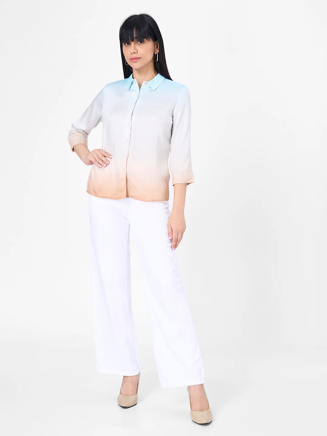 Women Sky/Brown Slim Shirt - Image 4