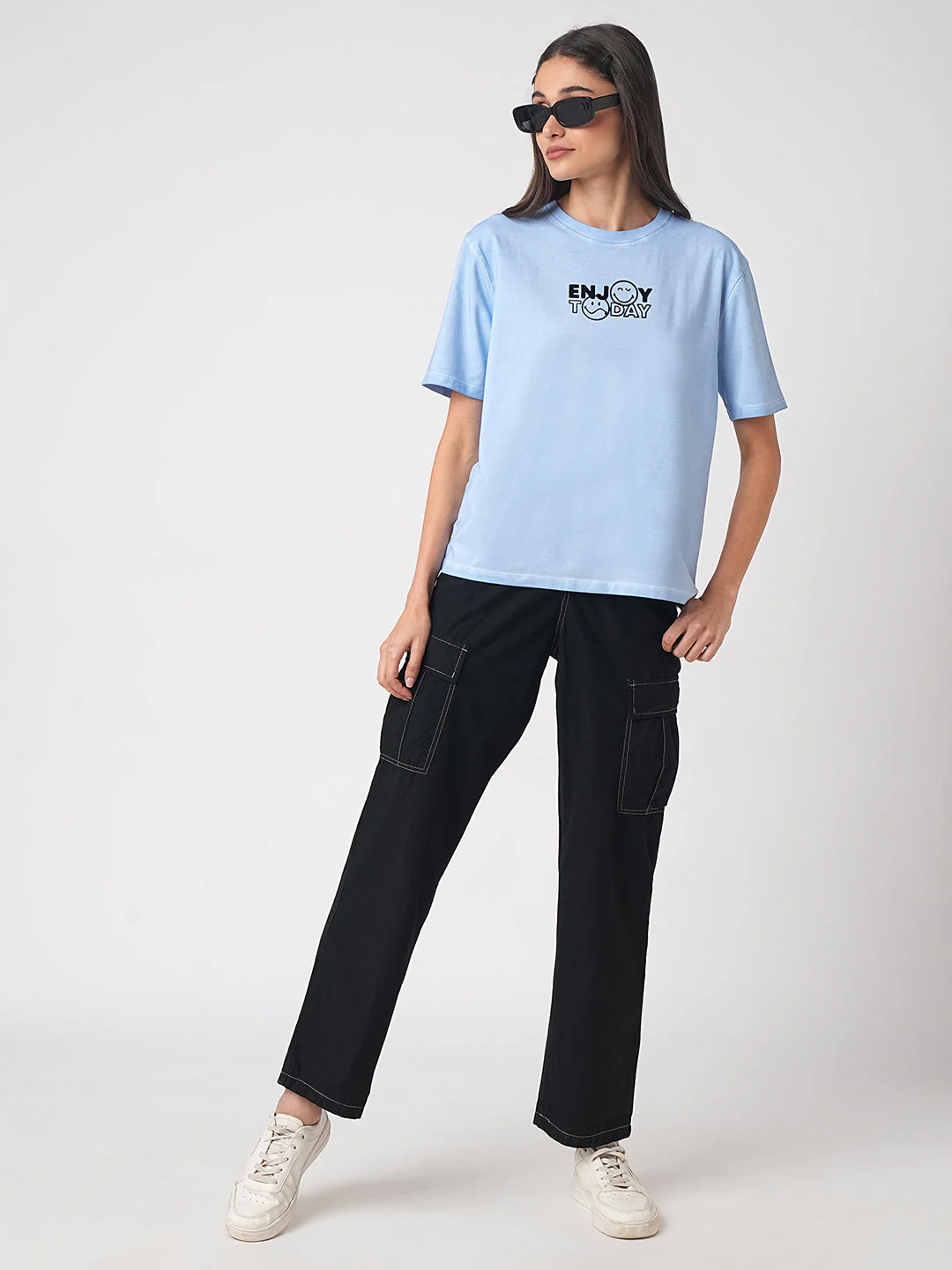 Women Sky Cold Dye Boxy Graphic Tees - Image 2