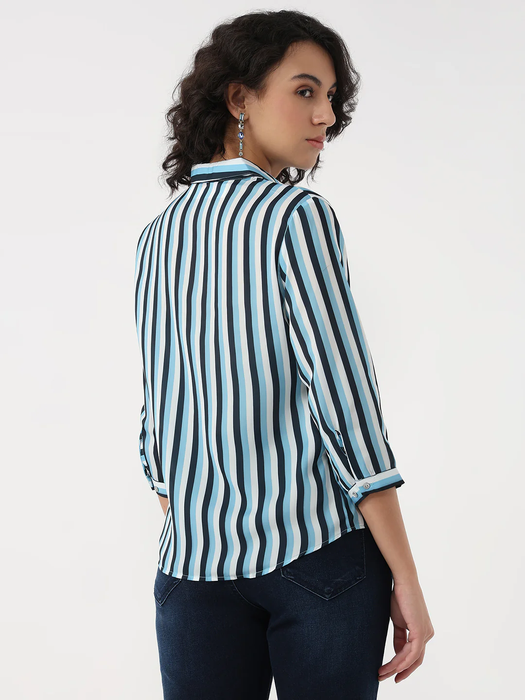 Women Sky/Navy Slim Stripe Shirt - Image 3