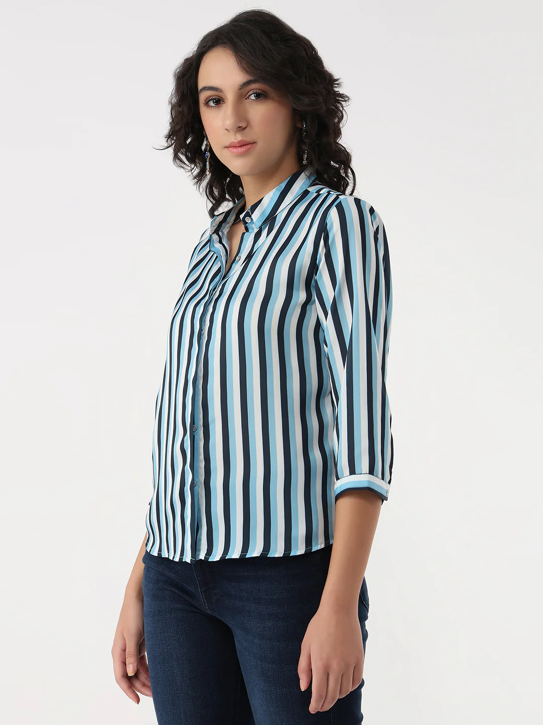Women Sky/Navy Stripe Shirt - Image 6