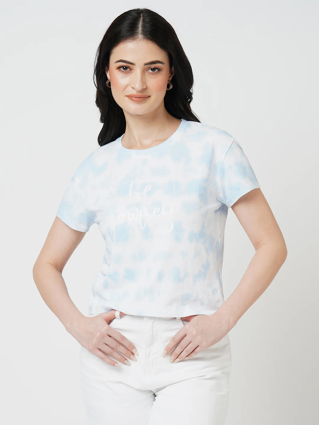 Women Sky Tie Dye Crop Tees - Image 2
