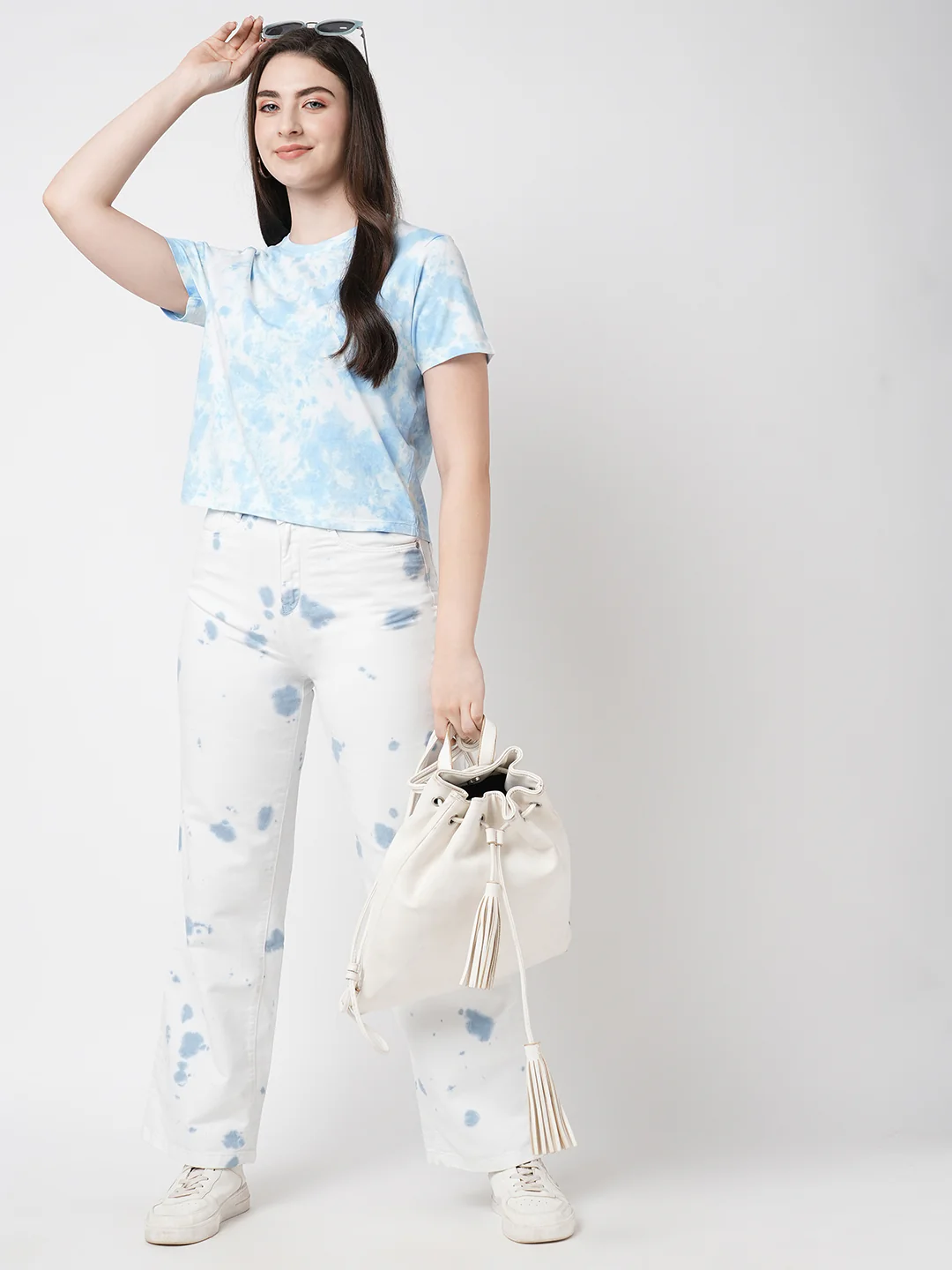Women Sky Tie/Dye Wide Leg Jeans