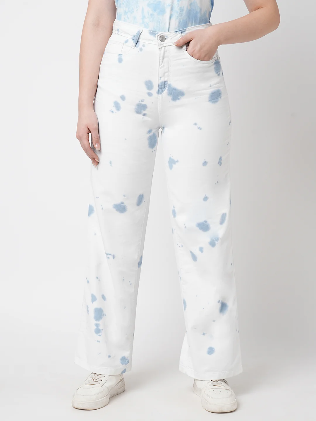 Women Sky Tie/Dye Wide Leg Jeans - Image 2