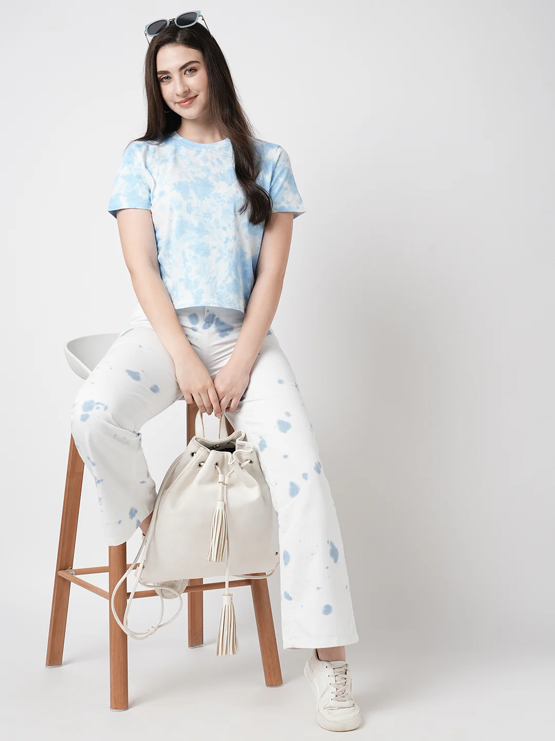 Women Sky Tie/Dye Wide Leg Jeans - Image 4