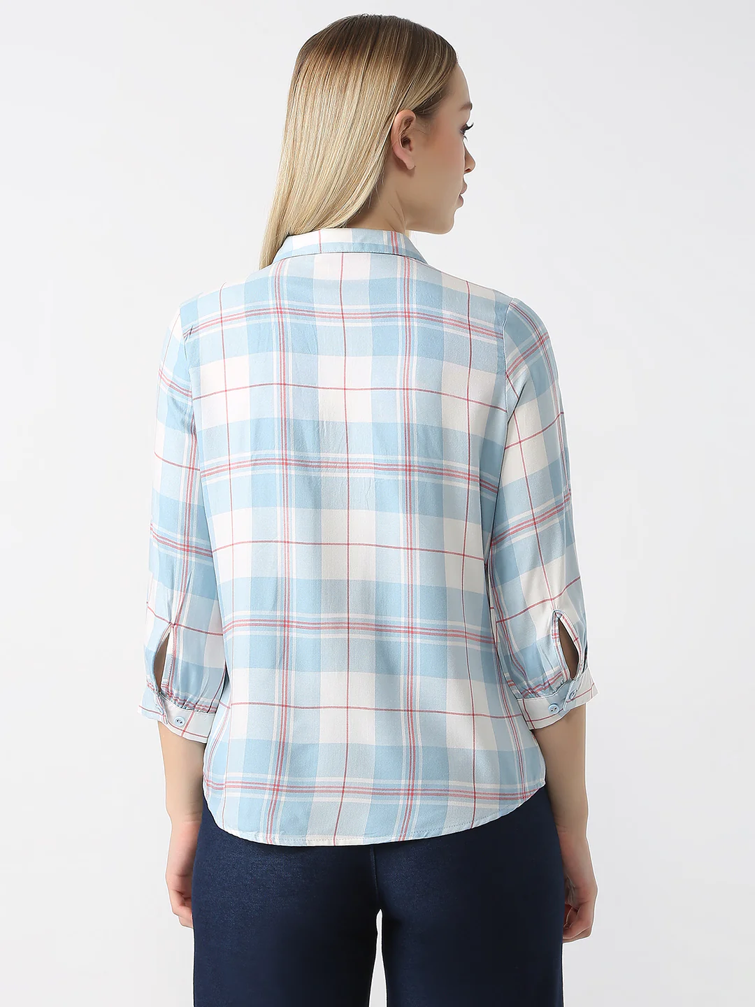 Women Sky/White Checks Shirt - Image 3