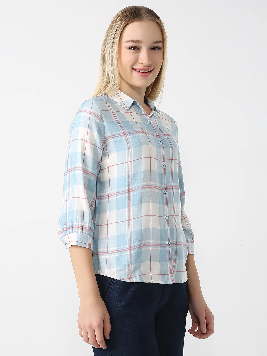 Women Sky/White Checks Shirt - Image 4