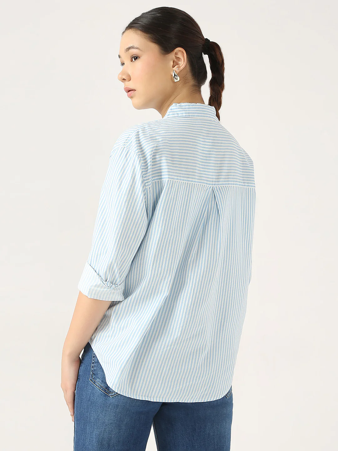 Women Sky/White Oversize Stripe Shirt - Image 3