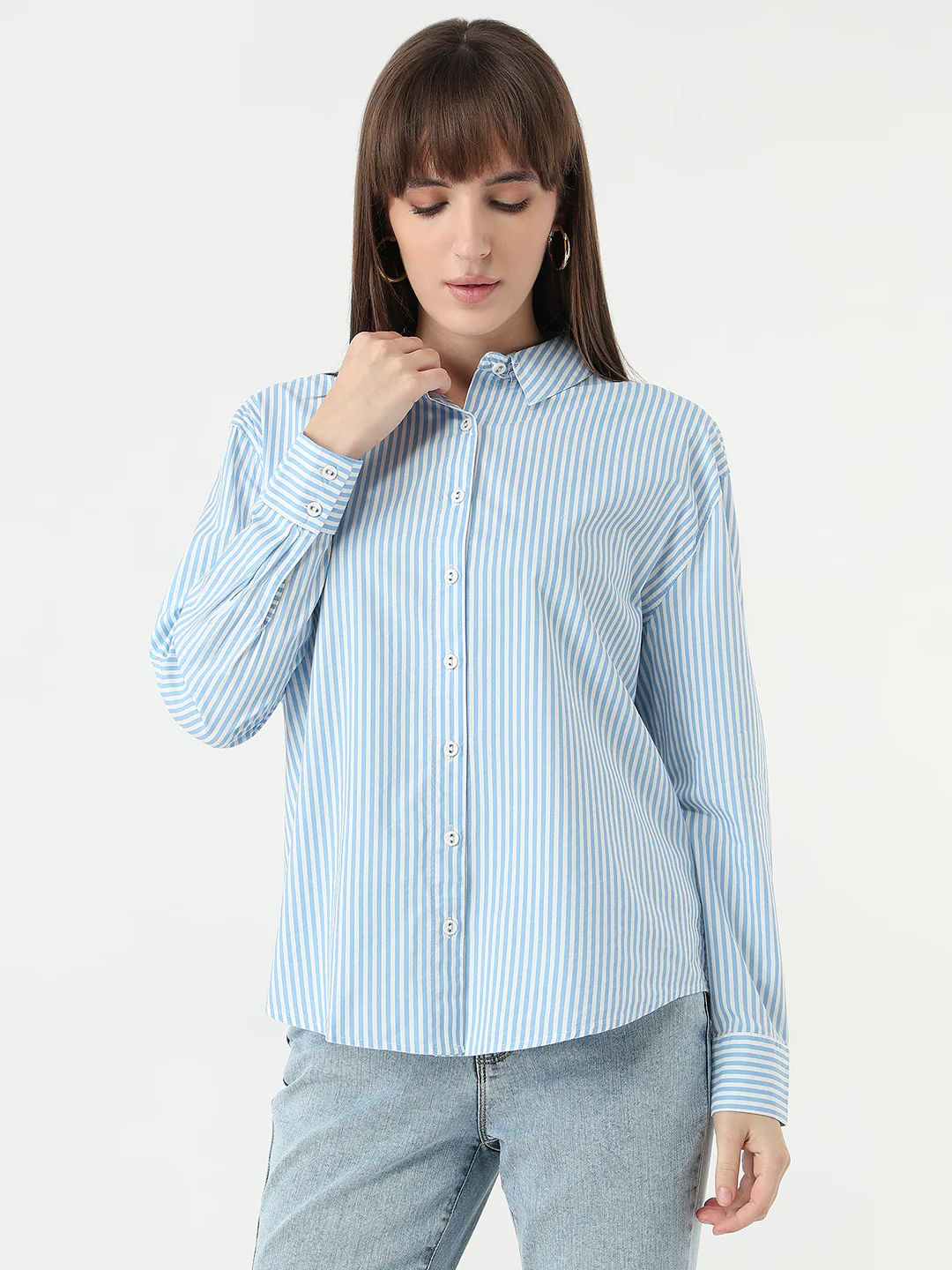 Women Sky/White Oversized Shirt - Image 2