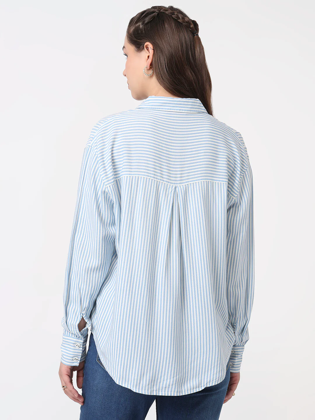 Women Sky/White Oversized Shirt - Image 3